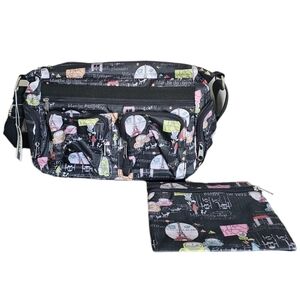 CNKW crossbody Marche du chat French themed bag and a poch Polyaster multicolor